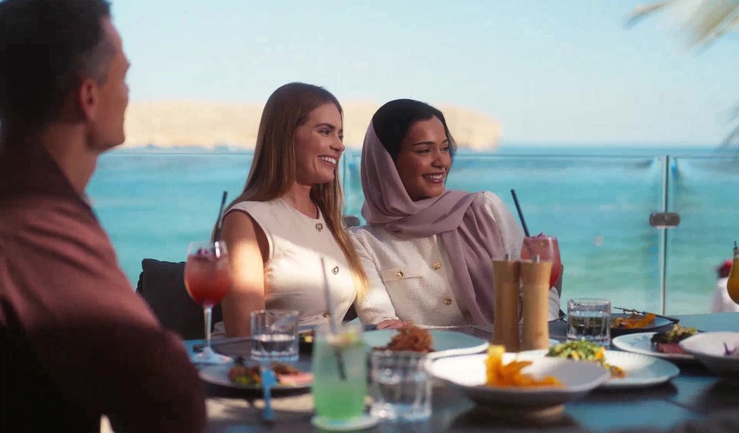 Terrace restaurant above the bay at Muscat Bay